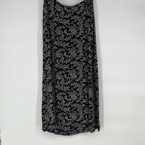 LAUREN RALPH LAUREN Skirt 6 Navy Blue White Floral Paisley Maxi A-Line Cottage - Picture 1 of 8